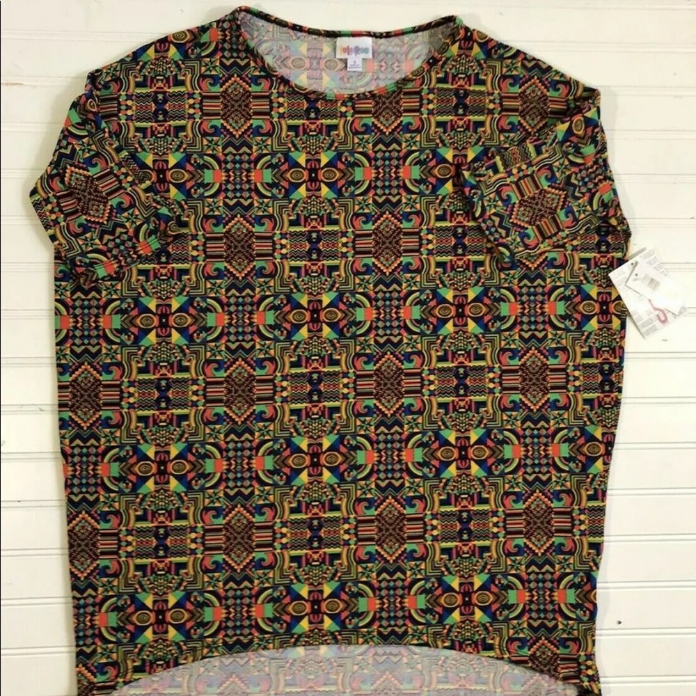 New Lularoe Irma Tunic High Low Hemline Shirt Size Small Artsy Eclectric Retro